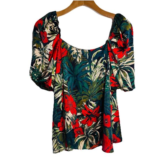 Zara Blouse Top Women's SZ S Floral Print Tropical Puff Sle Festival Chic Boho - Picture 5 of 10